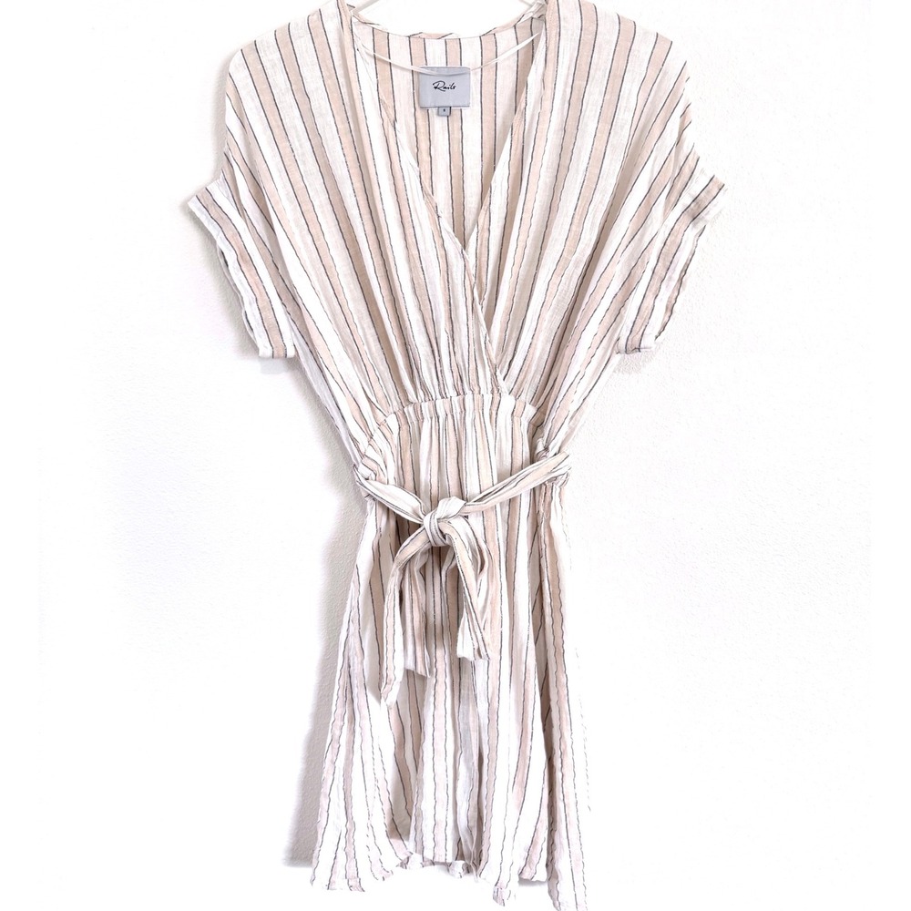 Rails | Women's Striped V-Neck Mini Dress with Tie Waist & Short Sleeves